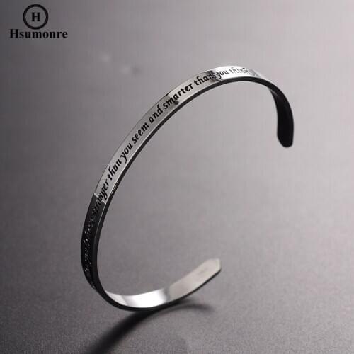 Motivational Engraved Open Bangles You Are Braver Than You Believe Graduation Bangle Gifts Adjustable Open Cuff For Men & Women