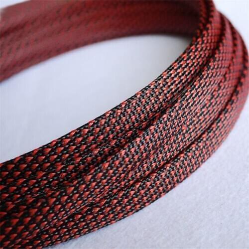Black & Red - High quality 12mm Braided PET Expandable Sleeving High Density Sheathing Plaited Cable Sleeves 1M
