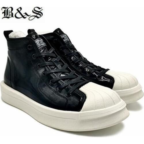 Black& Street patent leather sheepskin inner Shell-Head platform Lace Up Trainer Men BOOTS