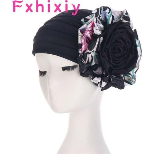Elegant Women Inner Cotton Print Turban Hats Double Color Flower Style Wrap Headdress Bonnet Muslim Hijab Underscarf Caps