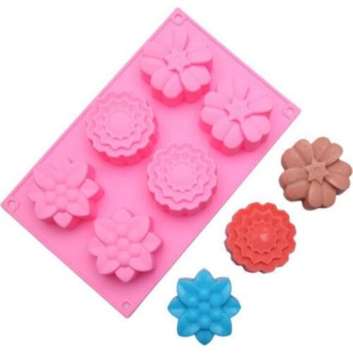 DIY Handmade Soap Mould Baking Accessories 6 Holes Flower Shaped Silicone Non-toxic Fondant Cake Mold Soap Making Kitchen Tools