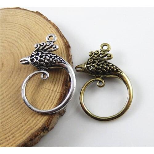 Julie Wang 4pcs Retro Imitation Hollow Phoenix Bird Charms Mixed Color Alloy Suspension Pendants Jewelry Accessory 34*24*7MM