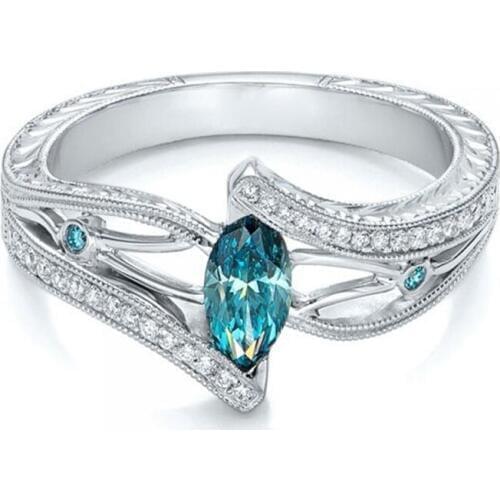 Ociki Silver Color Waterdrop CZ Blue Crystal Rings for OL Women Wedding Ring Gift Drop Shipping Fashion Jewelry Wholesale