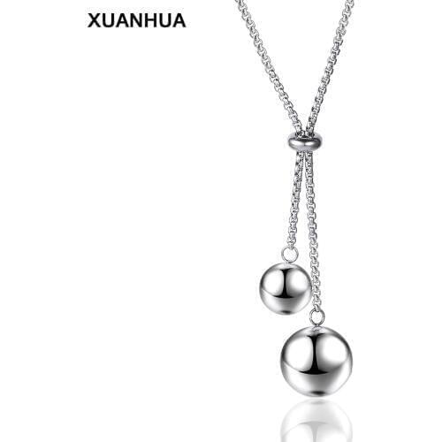 XUANHUA Stainless Steel Long Bead Necklace Women Accessories Fashion Jewelry Jewellery Chocker Chain Pendant Free Shipping