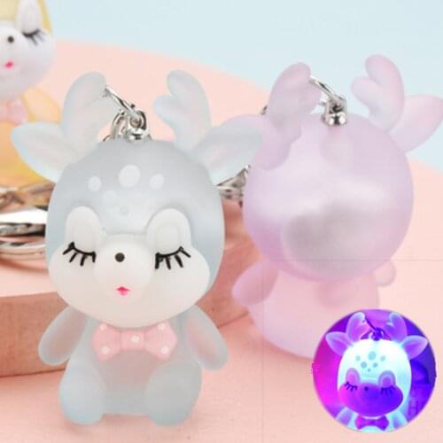 Creative Cute Sika Deer Flashlight Keychain Women Animal Elk Key Chain Lanyard Led Car Key Ring Holder Bag Charms Pendant Gift