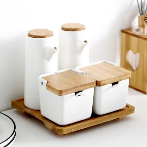 Kitchen household ceramic seasoning bottle oil bottle vinegar pot sauce boat seasoning salt shaker multi-packaging combination