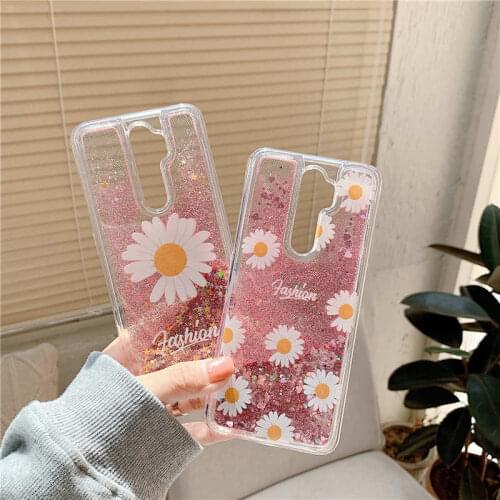 Cute Daisy Flower Liquid Quicksand Glitter Case For OPPO A9 A5 2020 A31 A91 F5 F7 F9 A5S A3S A92S A12E Reno 2Z 2F A83 A77 A57