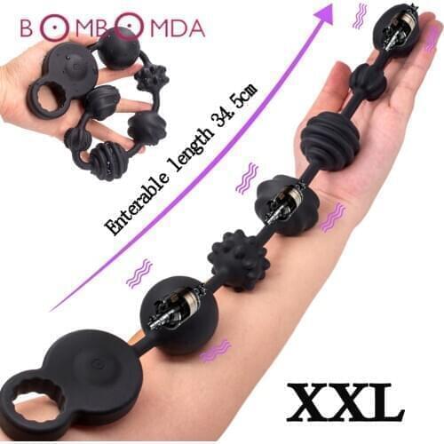 3 Motors Powerful Dildo Vibrators Anal Beads Silicone Prostate Massager Super Long Butt Plug Soft Deep Vibration Exercise Plug