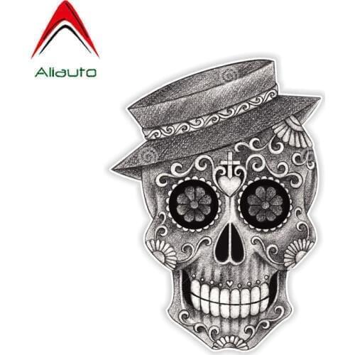 Aliauto Funny Car Sticker Sugar Skull Day of The Dead Vinyl Decal Cover Scratches for Vw Polo Lada Granta Nissan,14cm*10cm