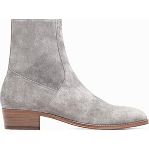 2020 New High Top handmade Wedge pionted toe SLIM FIT wedge gentleman Dress Denim Suede Boots