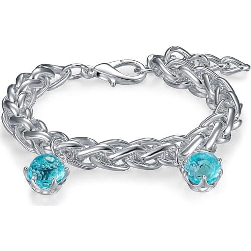 New Arrive Bracelet for Women Hot Selling Special Cut CZ Sky Blue Color Stone Elegant Jewelry Wholesale