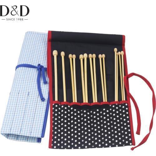 Fabric Crafts White Dots Knitting Needles Organizer Bag DIY Sewing Tools Holder Bag 41*30cm 2 Colors
