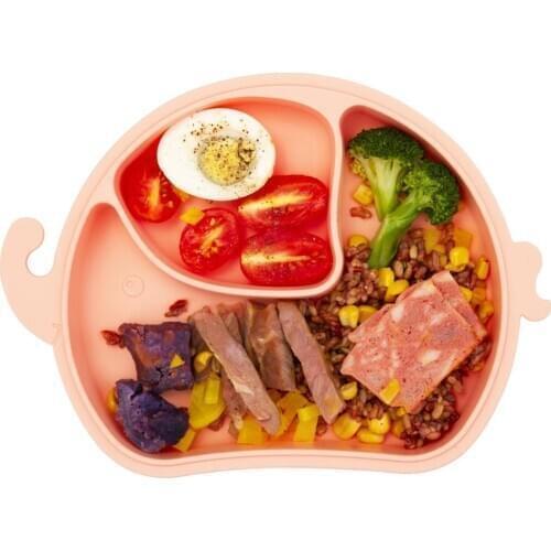 Qshare Baby Suction Cup Silicone Plate Childrens Feeding Dishes Non-slip Baby Bowl Dinner Service Plate