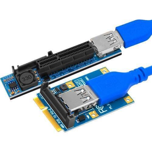 Riser Mini PCI-E to PCI Express X4 Riser Card Extender Card Adapter 15Pin SATA Power Connector with USB3.0 Cable Extension Cable