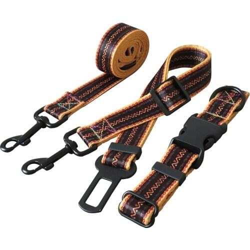 Ethnic Style Adjustable Dog Collar Leash Travel Pet Safety Belt For Small Medium Puppy Soft Printed Leads Rope Accessories