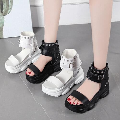 Thick-soled platform sandals womens summer new fashion all-match soft-soled non-slip open-toed Roman shoes 8cm high heels X811
