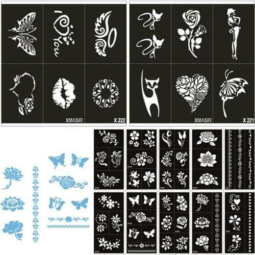 22pcs/set Body Paint Stencils for Painting Festival Art Women Airbrush Template Reusable Stencil Self-Adhesive Tattoo Sticker