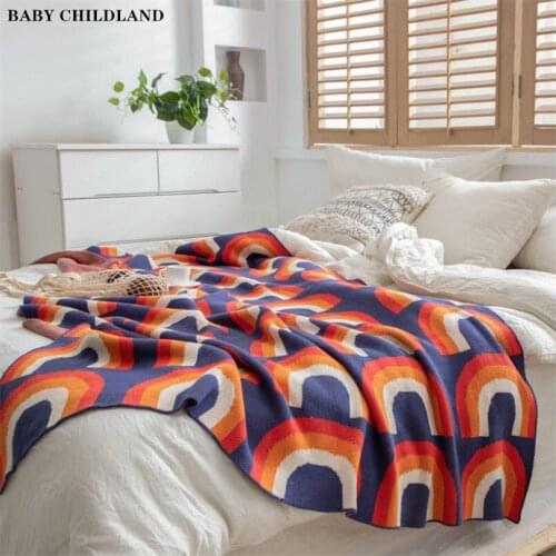 Knitted Blanket Nordic Throw Blankets Cotton Rainbow Decorative Bedding Quilt Sofa Cover Bedspread Chunky Thread Blankets 160cm