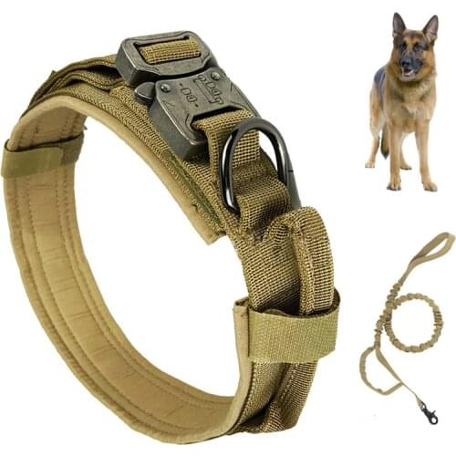 Universal Tactical Nylon Dog Collar Leash Molle Adjust Army Police Dog Supplies Collie Bulldog Hound Training Hunting Accessory