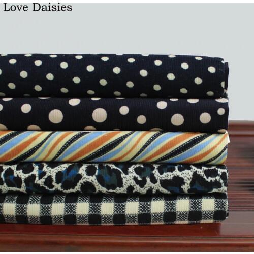 100% Cotton BLACK DARK BLUE Polka Dot Stripe Blue Leopard Check slim Corduroy soft fabric for Apparel Handwork Dress Shirt Pants