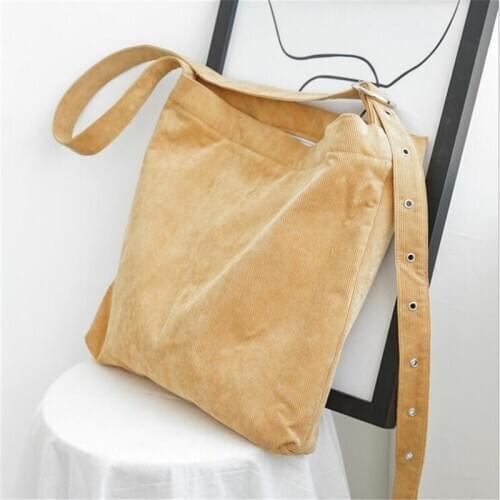 Vintage Casual Canvas Bag Korean Corduroy Messenger Bag College Style Womens High Quality Thick Shoulder Bag Strap Adjustable