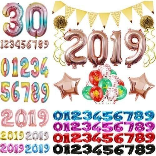 32 Inch 2019 Happy New Year Gold Number Foil Balloon Eve Party Supplies Decor Merry Christmas Home Birthday Party Decoration Kid