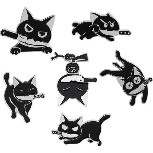 Creative Enamel Dripping Oil Black Cat Knife Handle Pin Collar Brooch