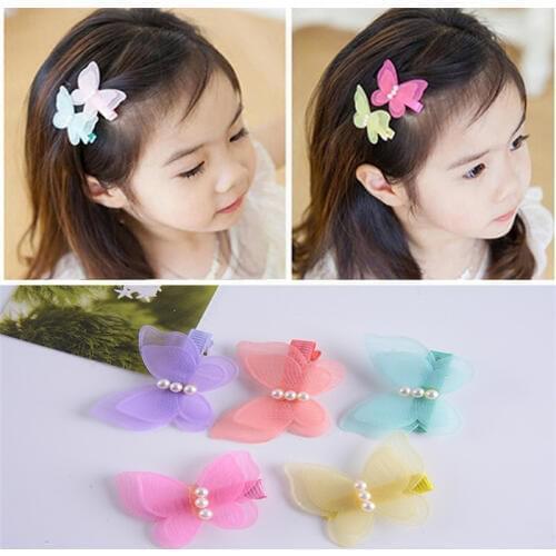 8Pcs/lot Cute Colorful Butterfly Pearl Hair Clips Kids Gift Hairpins Children Butterfly Hair Clips Girls Hair Accessories