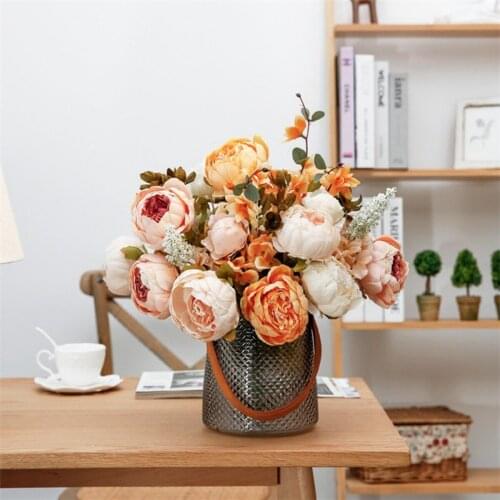 Zerolife 6 Big Heads/Bouquet Peony Artificial Flowers Home Decoration Accessories Wedding Party Silk Peonies DIY Craft Roses