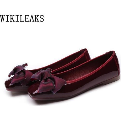 Harajuku Shoes Square Toe Flat Shoes Women Mesh Butterfly-knot Patent Leather Loafers Women Luxury Shoes Women Designers Scarpe