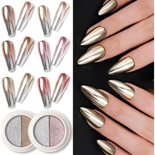 1 Box Solid Mirror Nail Powder Rose Gold Silver Metallic Nail Chrome Pigment Shimmer Powder Nail Dust For Nails UV Gel Polish