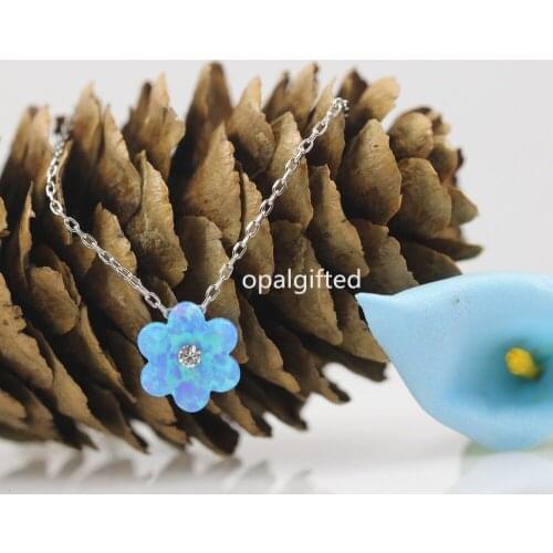 1pc/lot 10mm OP06 Light Blue Opal 6C Flower with cz necklace flower jewelry O chain/box chain with 925 silver for best price