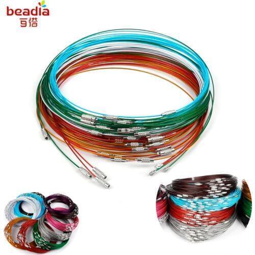 10pcs/lot 46cm multicolor mixed silver color Stainless Steel screw choker Necklace Wire Cord For DIY necklaces Craft Jewelry