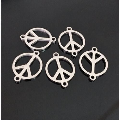10pcs Peace 316L Stainless Steel Charm High Polished Stainless Steel Connect Pendant for DIY Bracelet Necklace Making