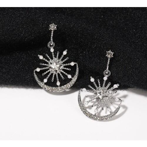 Trendy Crystal Geometric Women Dangle Earrings Solar Moon Crystal Earrings for Women Drops Earrings Bohemian Earrings