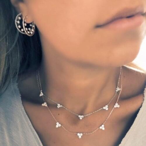 2021 Geometric Simple Delicate Women Necklace Highlights Collarbone Three Stone Design Elegance Women Party Charm Jewelry Gifts