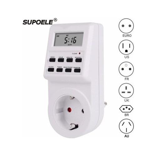 220V 50Hz 16A Auto On/Off Relay Timer Switch Socket Digital LCD Power Timer Energy-saving Programmable Time Switch EU US UK Plug