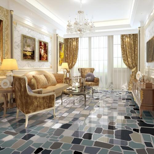 3D Flooring Wallpaper Modern Fashion Abstract Geometric Pattern Floor Tiles Mural PVC Waterproof Self-adhesive Kitchen Wallpaper