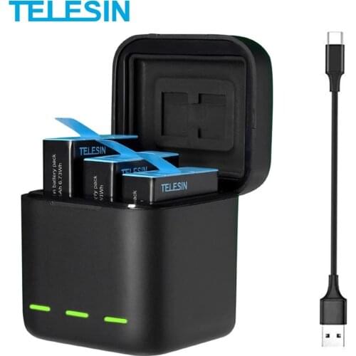 TELESIN Battery 1750 mAh for GoPro Hero 9 3 Ways LED Light Battery Charger TF Card Battery Storage For GoPro Hero 9 Black
