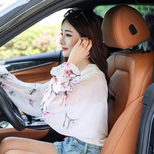 AMYO Summer Chiffon Silk Scarf Women Sun Protect Arm Sleeve Driving Anti-UV Wrap Shawl Half-Transparent Thin Riding Accessory