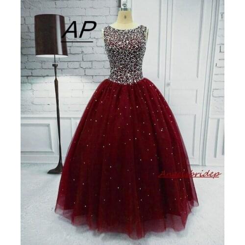 ANGELSBRIDEP Hollow Back Quinceanera Dresses For 15 Party Crystals Beaded Tulle Zipper Ball Gown Vestidos De 15 Anos Custom Made