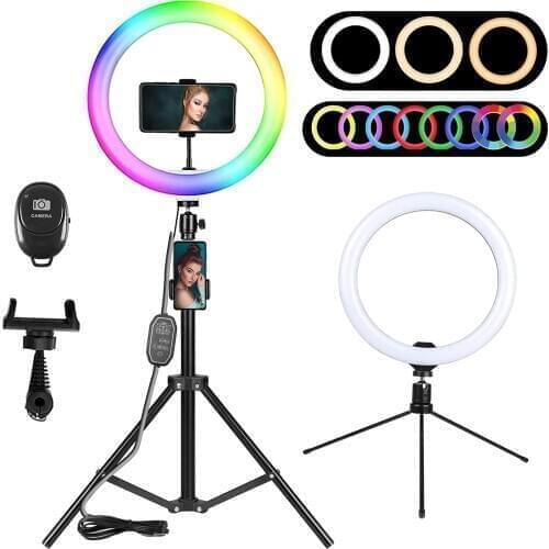 RGB Colorful LED Ring Light 10 Inch 165CM Stand Rainbow Ringlight USB With Phone Stand 11 Light Colors For Live Broadcast Photo