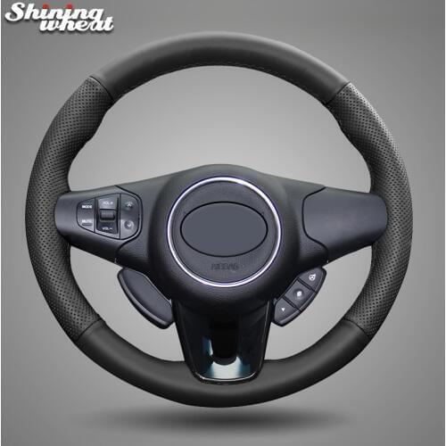 Shining wheat Hand-stitched Black Leather Car Steering Wheel Cover for Kia Carens 2012 2013