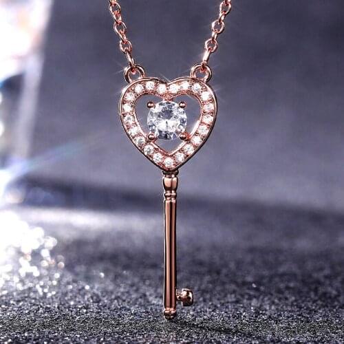 JK Fashion Key Pendant Necklaces For Women Inlaid Crystal Cubic Zirconia Female Party Jewelry Daily Wear Statement Necklaces