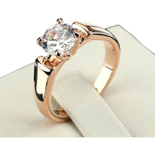 Luxury Female Cheap White Round Ring Cute Fashion 18KT Rose Gold Crystal Zircon Stone Ring Promise Engagement Rings For Women