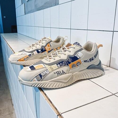 New menS shoes trendy vogue floral cloth casual breathable mesh thick-soled sneakers