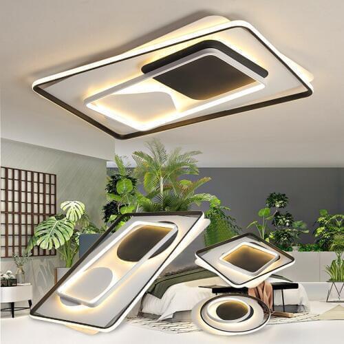 Round/Square LED Ceiling Lights For living room lights Bedroom Home White and Black Iron+Acrylic Modern Led Ceiling Lamp Fixture