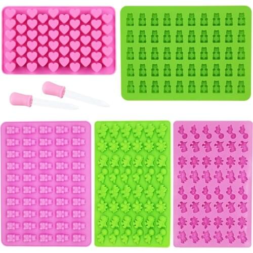 Bear Chocolate Mold Heart-shaped Star Shell Silicone Candy Mold with Dropper DIY Cute Ice Cube Ice Tray QQ Candy Fondant Mold