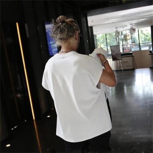 2021 Hanchao mens new summer round neck loose fashion trend casual black and white sleeveless T-shirt large cotton