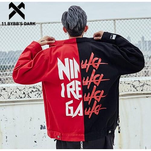 11 BYBBS DARK Patchwork Casual Men Jacket Autumn Harajuku Hip Hop Color Clock Ribbon Coats Streetwear Male Long sleeve Outwear